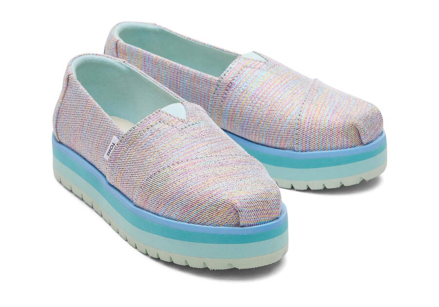 Toms Youth Alp Plattform Twill Glimmer Alpargatas Kinder Blau Mehrfarbig Schweiz | Bestellen Schweiz817-992